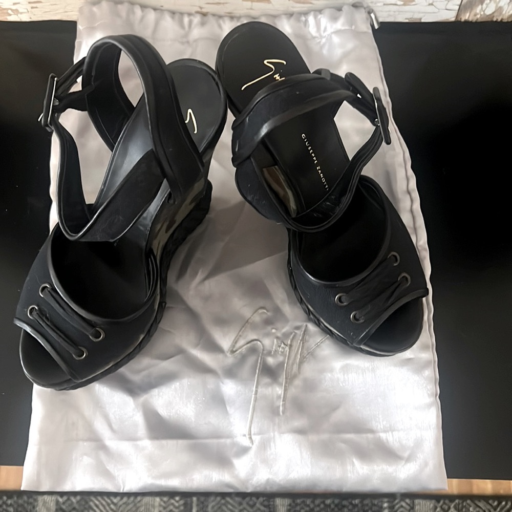 Giuseppe Zanotti Black Canvas And Leather Camo Wedge